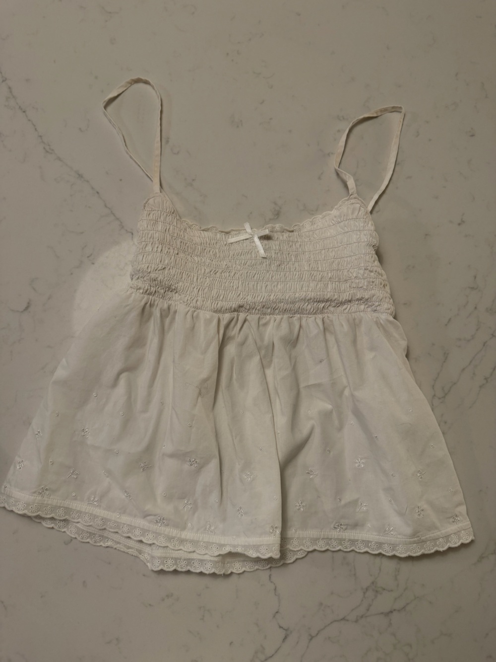 Frankie's Bikinis White Smocked Eyelet Sundress Top for Girls